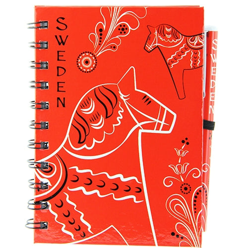 Notebook with pen, Dala horse kurbits red