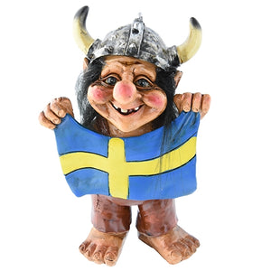 Vikingatroll m Sverigeflagga, 12cm
