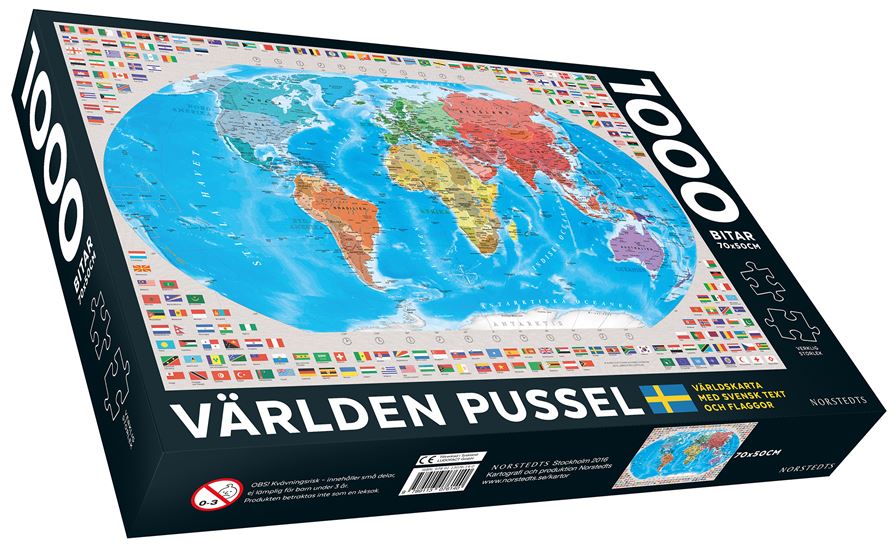Puzzle the world 1000 pieces, 70 x 50 cm, Swedish text